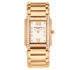 Patek Philippe Twenty~4 25.1x30-4910/11R-011 (Rose Gold Bracelet, Diamond-set Timeless-white Roman Dial, Diamond Bezel) (4910/11R-011)