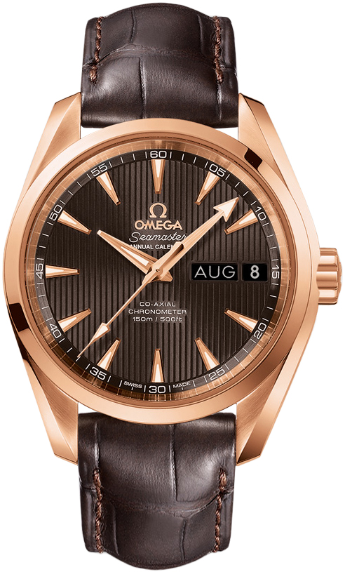 Omega Seamaster Aqua Terra 150M 38.5-231.53.39.22.06.001 (Brown Alligator Leather Strap, Vertical-teak Grey Index Dial, Red Gold Bezel)