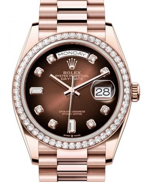 Rolex Day-Date 36-128345RBR (Everose Gold President Bracelet, Gold Diamond-set Brown Ombré Dial, Diamond Bezel)