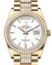 Rolex Day-Date 36-128348RBR (Yellow Gold Diamond-set President Bracelet, White Index Dial, Diamond Bezel) (m128348rbr-0048)