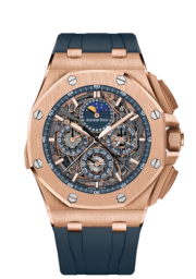 Audemars Piguet Royal Oak Offshore 44-26571OR.OO.A027CA.01.99 (Blue Rubber Strap, Transparent Sapphire Openworked Blue Index Dial, Pink Gold Smooth Bezel) (26571OR.OO.A027CA.01.99)