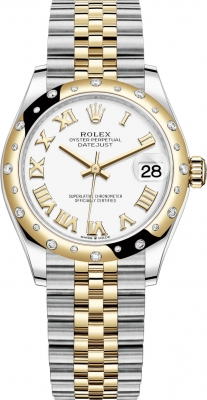 Rolex Datejust 31-278343RBR (Yellow Rolesor Jubilee Bracelet, White Roman Dial, Domed Diamond Bezel)