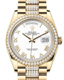 Rolex Day-Date 36-128348RBR (Yellow Gold Diamond-set President Bracelet, White Roman Dial, Diamond Bezel) (m128348rbr-0043)