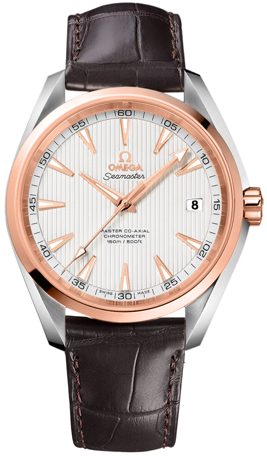 Omega Seamaster Aqua Terra 150M 41.5-231.23.42.21.02.001 (Brown Alligator Leather Strap, Vertical-teak Silver-toned Index Dial, Red Gold Bezel)