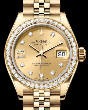 Rolex Lady-Datejust 28-279138RBR (Yellow Gold Jubilee Bracelet, Gold Diamond IX-set Champagne Dial, Diamond Bezel)