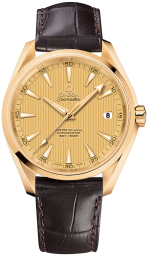 Omega Seamaster Aqua Terra 150M 41.5-231.53.42.21.08.001 (Brown Alligator Leather Strap, Vertical-teak Champagne Index Dial, Yellow Gold Bezel) (Omega 231.53.42.21.08.001)