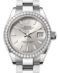 Rolex Lady-Datejust 28-279384RBR (Oystersteel Oyster Bracelet, Silver Index Dial, Diamond Bezel) (m279384rbr-0008)