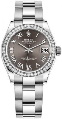 Rolex Datejust 31-278384RBR (Oystersteel Oyster Bracelet, Dark-grey Roman Dial, Diamond Bezel)