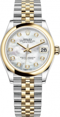 Rolex Datejust 31-278243 (Yellow Rolesor Jubilee Bracelet, Gold Diamond-set White MOP Dial, Domed Bezel)