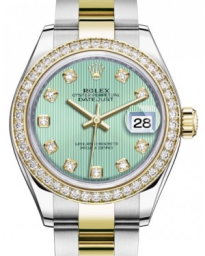 Rolex Lady-Datejust 28-279383RBR (Yellow Rolesor Oyster Bracelet, Gold Diamond-set Mint-green Dial, Diamond Bezel) (m279383rbr-0014)