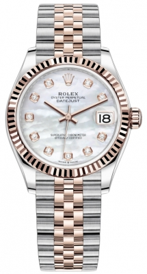 Rolex Datejust 31-278271 (Everose Rolesor Jubilee Bracelet, Gold Diamond-set White MOP Dial, Fluted Bezel)