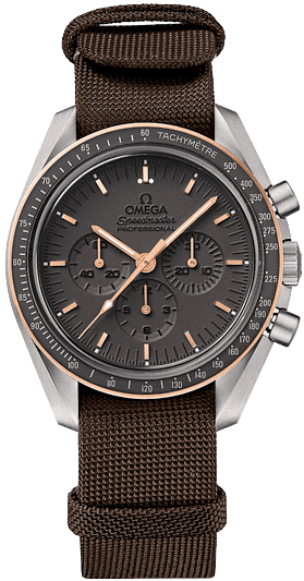 Omega Speedmaster Moonwatch 42-311.62.42.30.06.001 (Brown NATO Strap, Black PVD Index Dial, Matte-black Tachymeter Bezel)