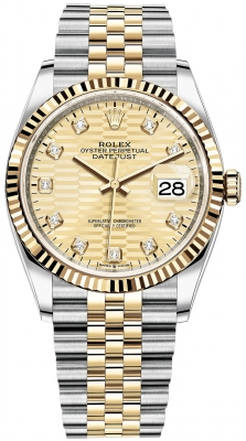 Rolex Datejust 36-126233 (Yellow Rolesor Jubilee Bracelet, Gold Diamond-set Golden Fluted Dial, Fluted Bezel)