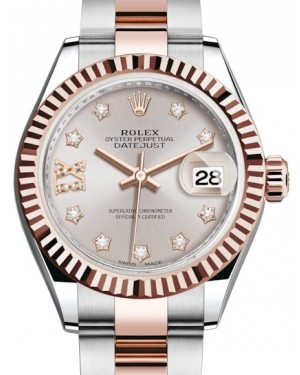 Rolex Lady-Datejust 28-279171 (Everose Rolesor Oyster Bracelet, Gold Diamond IX-set Sundust Dial, Fluted Bezel)