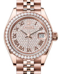 Rolex Lady-Datejust 28-279135RBR (Everose Gold Jubilee Bracelet, Diamond-paved Roman Dial, Diamond Bezel) (m279135rbr-0022)