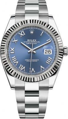 Rolex Datejust 41-126334 (Oystersteel Oyster Bracelet, Azzurro-blue Roman Dial, Fluted Bezel)
