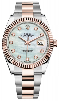 Rolex Datejust 41-126331 (Everose Rolesor Oyster Bracelet, Gold Diamond-set White MOP Dial, Fluted Bezel)