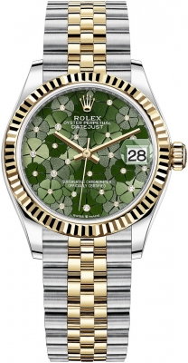 Rolex Datejust 31-278273 (Yellow Rolesor Jubilee Bracelet, Gold Diamond-set Olive-green Floral Dial, Fluted Bezel)
