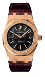 Audemars Piguet Royal Oak 39-15300OR.OO.D088CR.01 (Brown Alligator Leather Strap, Grande Tapisserie Black Index Dial, Pink Gold Smooth Bezel) (15300OR.OO.D088CR.01)