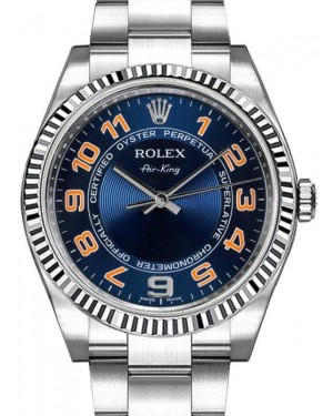 Rolex Air-King 34-114234 (Oystersteel Oyster Bracelet, Blue Arabic Dial, Fluted Bezel)