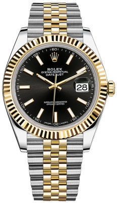 Rolex Datejust 41-126333 (Yellow Rolesor Jubilee Bracelet, Bright-black Index Dial, Fluted Bezel)