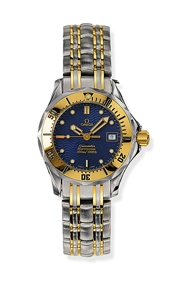 Omega Seamaster Diver 300M 28-2382.80.00 (Yellow Gold & Stainless Steel Bracelet, Wave-embossed Blue Dot Index Dial, Rotating Yellow Gold Bezel)