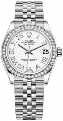 Rolex Datejust 31-278384RBR (Oystersteel Jubilee Bracelet, White Roman Dial, Diamond Bezel)