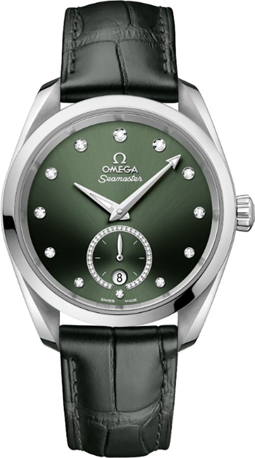 Omega Seamaster Aqua Terra 150M 38-220.13.38.20.60.001 (Black Alligator Leather Strap, Green Sunburst Diamond Index Dial, Stainless Steel Bezel)