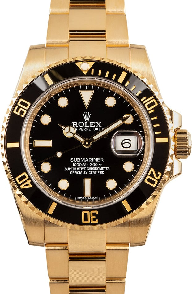 Rolex Submariner 40-116618LN (Yellow Gold Oyster Bracelet, Black Diver Dial, Black Cerachrom Bezel)