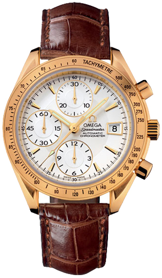 Omega Speedmaster Non-Moonwatch 40-323.53.40.40.02.001 (Brown Alligator Leather Strap, Sun-brushed Silver-toned Index Dial, Yellow Gold Tachymeter Bezel)