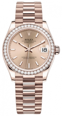 Rolex Datejust 31-278285RBR (Everose Gold President Bracelet, Rosé Index Dial, Diamond Bezel)