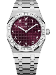 Audemars Piguet Royal Oak 33-67656BC.ZZ.1261BC.01 (White Gold Bracelet, Grande Tapisserie Burgundy Special Arabic Dial, Baguette-cut Diamond-set Bezel) (67656BC.ZZ.1261BC.01)