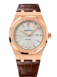 Audemars Piguet Royal Oak 41-15400OR.OO.D088CR.01 (Brown Alligator Leather Strap, Grande Tapisserie Silver-toned Index Dial, Pink Gold Smooth Bezel) (15400OR.OO.D088CR.01)