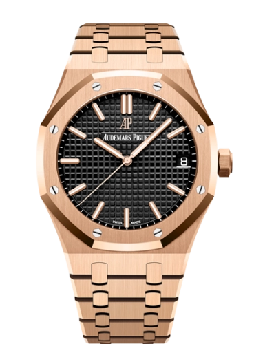 Audemars Piguet Royal Oak 41-15500OR.OO.1220OR.01 (Pink Gold Bracelet, Grande Tapisserie Black Index Dial, Pink Gold Smooth Bezel)