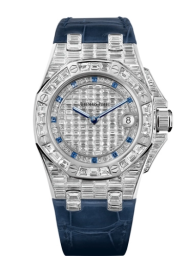 Audemars Piguet Royal Oak Offshore 37-67543BC.ZZ.D023CR.01 (Blue Alligator Leather Strap, Baguette-cut Blue Sapphire Markers, Baguette-cut Diamond-paved Dial, Baguette-cut Diamond-set Bezel) (67543BC.ZZ.D023CR.01)