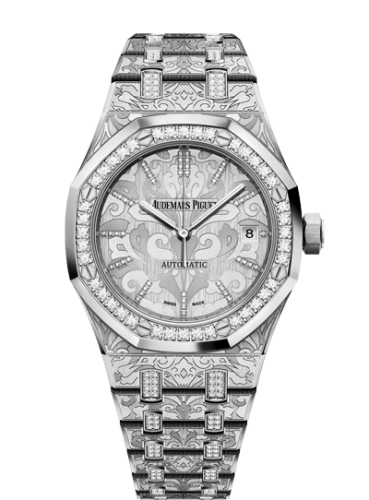 Audemars Piguet Royal Oak 37-15456BC.ZG.1251BC.01 (Cashmere Patterned Diamond-set White Gold Bracelet, Cashmere Patterned Silver-toned Diamond Index Dial, White Gold Diamond-set Bezel)