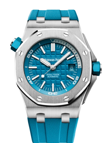 Audemars Piguet Royal Oak Offshore 42-15710ST.OO.A032CA.01 (Turquoise Rubber Strap, Méga Tapisserie Turquoise-blue Index Dial, Stainless Steel Smooth Bezel)