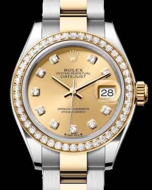 Rolex Lady-Datejust 28-279383RBR (Yellow Rolesor Oyster Bracelet, Gold Diamond-set Champagne Dial, Diamond Bezel)