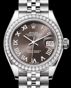 Rolex Lady-Datejust 28-279384RBR (Oystersteel Jubilee Bracelet, Dark-grey Roman Dial, Diamond Bezel)