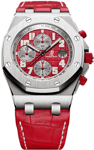 Audemars Piguet Royal Oak Offshore 42-26108ST.OO.D066CR.01 (Red Alligator Leather Strap, Méga Tapisserie Red Arabic Dial, Stainless Steel Smooth Bezel)