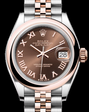 Rolex Lady-Datejust 28-279161 (Everose Rolesor Jubilee Bracelet, Chocolate Roman Dial, Domed Bezel)