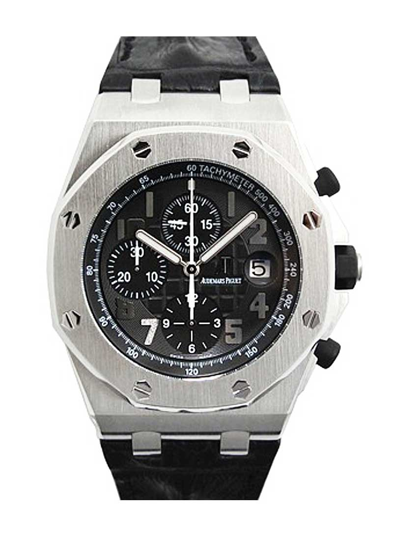 Audemars Piguet Royal Oak Offshore 42-26180ST.OO.D101CR.01 (Black Alligator Leather Strap, Méga Tapisserie Black Arabic Dial, Stainless Steel Smooth Bezel)