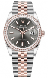 Rolex Datejust 36-126281RBR (Everose Rolesor Jubilee Bracelet, Rhodium Index Dial, Diamond Bezel)