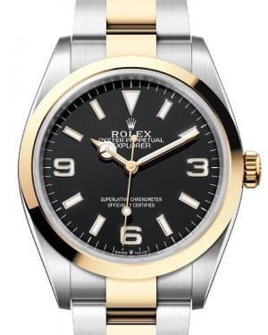 Rolex Explorer 36-124273 (Yellow Rolesor Oyster Bracelet, Black Index/Arabic Dial, Smooth Bezel)