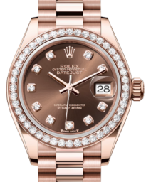 Rolex Lady-Datejust 28-279135RBR (Everose Gold President Bracelet, Gold Diamond-set Chocolate Dial, Diamond Bezel) (m279135rbr-0017)