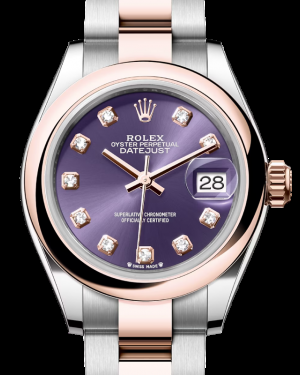 Rolex Lady-Datejust 28-279161 (Everose Rolesor Oyster Bracelet, Gold Diamond-set Aubergine Dial, Domed Bezel)