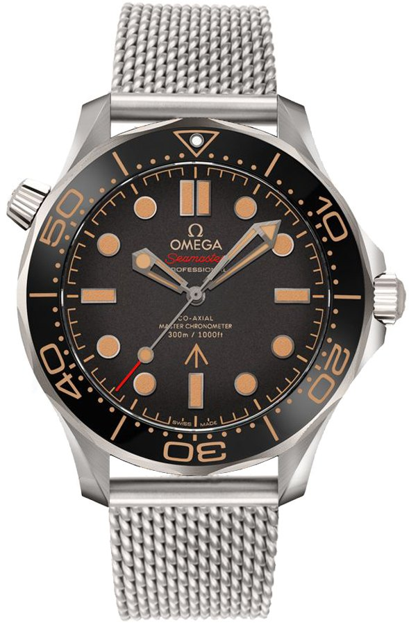 Omega Seamaster Diver 300M 42-210.90.42.20.01.001 (Meshed Titanium Bracelet, Tropical Brown Dot Index Dial, Rotating Black Ceramic Bezel)