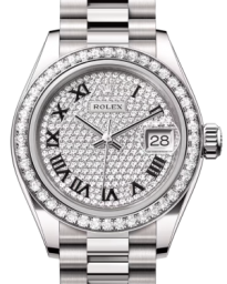 Rolex Lady-Datejust 28-279139RBR (White Gold President Bracelet, Diamond-paved Roman Dial, Diamond Bezel) (m279139rbr-0014)