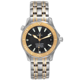 Omega Seamaster Diver 300M 36.25-2453.50.00 (Yellow Gold & Stainless Steel Bracelet, Wave-embossed Black Index Dial, Rotating Yellow Gold Bezel) (Omega 2453.50.00)