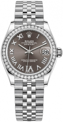 Rolex Datejust 31-278384RBR (Oystersteel Jubilee Bracelet, VI Diamond-set Dark-grey Dial, Diamond Bezel)